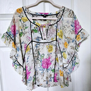 Floral Flower print Kimono blouse tops ruffle hem size 2